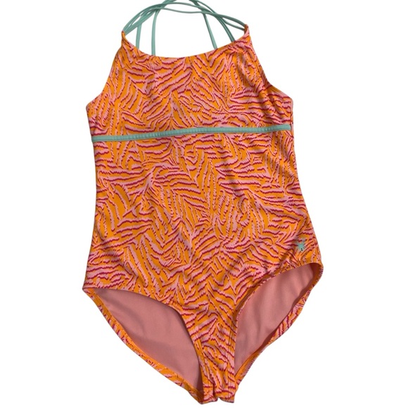 Spyder Kids Swimwear 2-Piece Set One Piece Swimsuit Coverup Orange Pink Size 12 - Picture 4 of 17